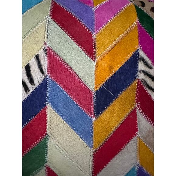 Cowhide Patchwork Decorative Pillow Cover colorful fun unique bright 18” - Picture 7 of 16